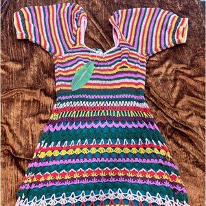 Farm Rio Paloma Crochet Midi Dress Multicolor Size M NWT